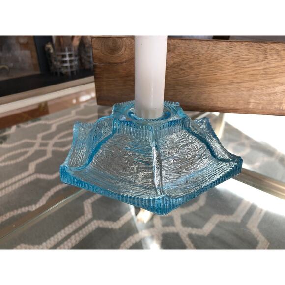 Vintage Turquoise Blue Depression Glass Decorative Candle Holder - Picture 3 of 10
